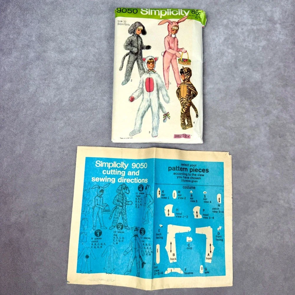 Vintage Simplicity Halloween Costume Sewing Pattern Size 10 Rabbit Dog Cat Tiger
